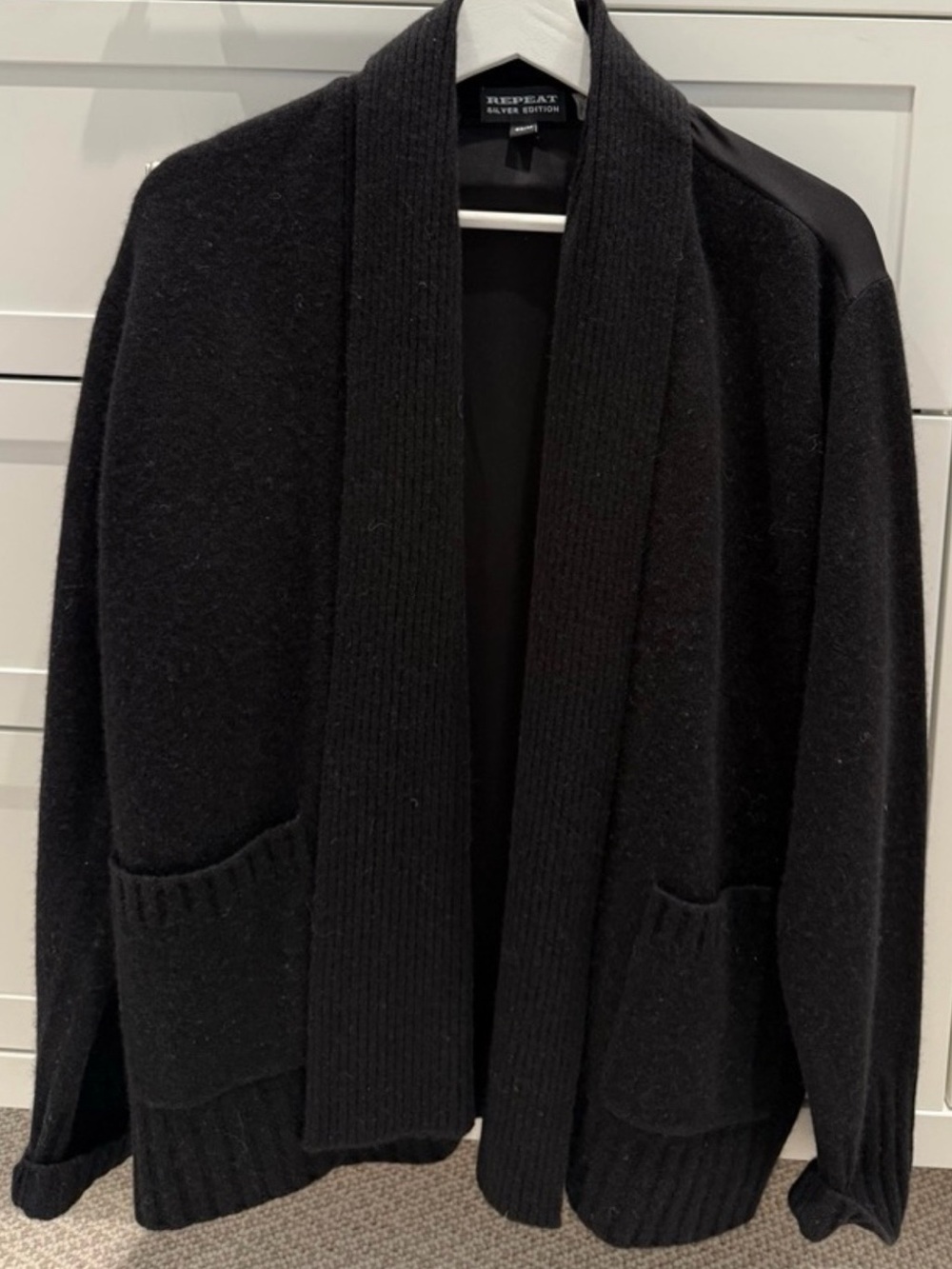 REPEAT Silver Edition Black Open-Front Cardigan, Size 40/M